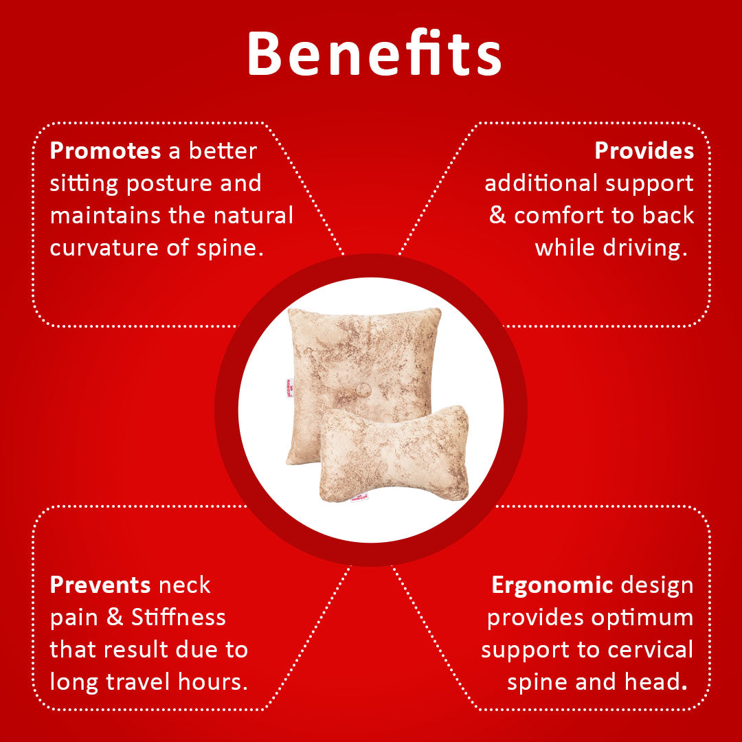 Premium Suede Fabric Cushion &amp; Neck Rest Pillow Set - SHD-11