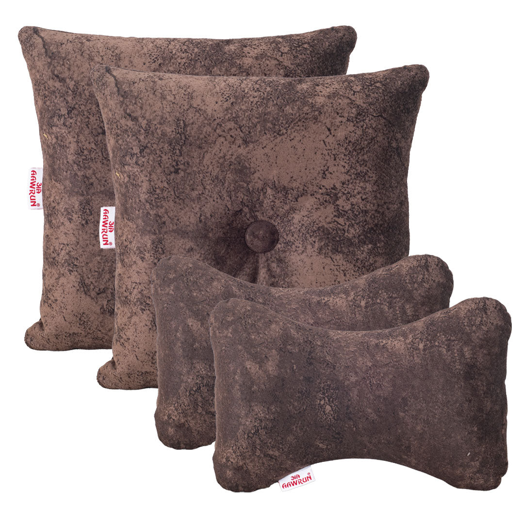 Premium Suede Fabric Cushion &amp; Neck Rest Pillow Set - SHD-12