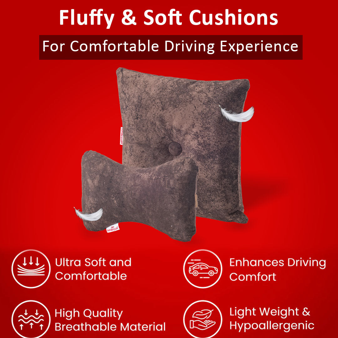 Premium Suede Fabric Cushion &amp; Neck Rest Pillow Set - SHD-12