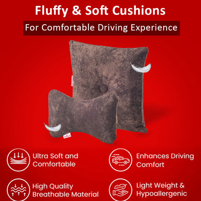 Premium Suede Fabric Cushion &amp; Neck Rest Pillow Set - SHD-12