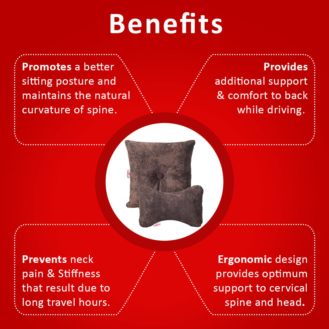 Premium Suede Fabric Cushion &amp; Neck Rest Pillow Set - SHD-12