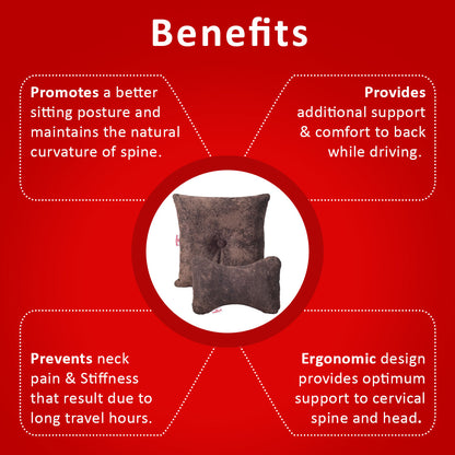 Premium Suede Fabric Cushion &amp; Neck Rest Pillow Set - SHD-12