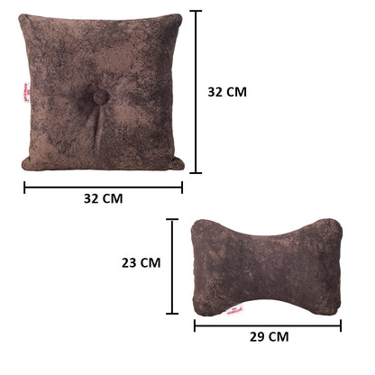 Premium Suede Fabric Cushion &amp; Neck Rest Pillow Set - SHD-12
