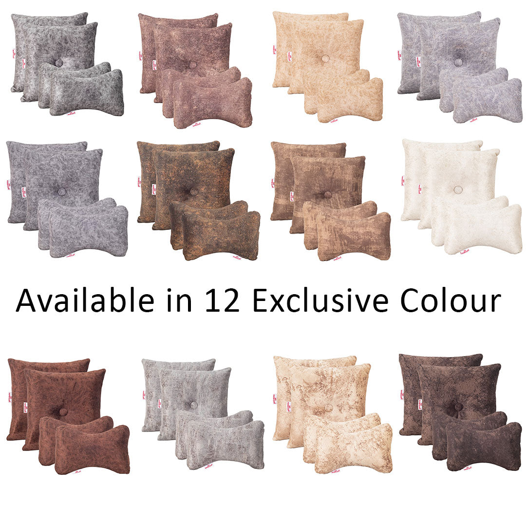 Premium Suede Fabric Cushion &amp; Neck Rest Pillow Set - SHD-9