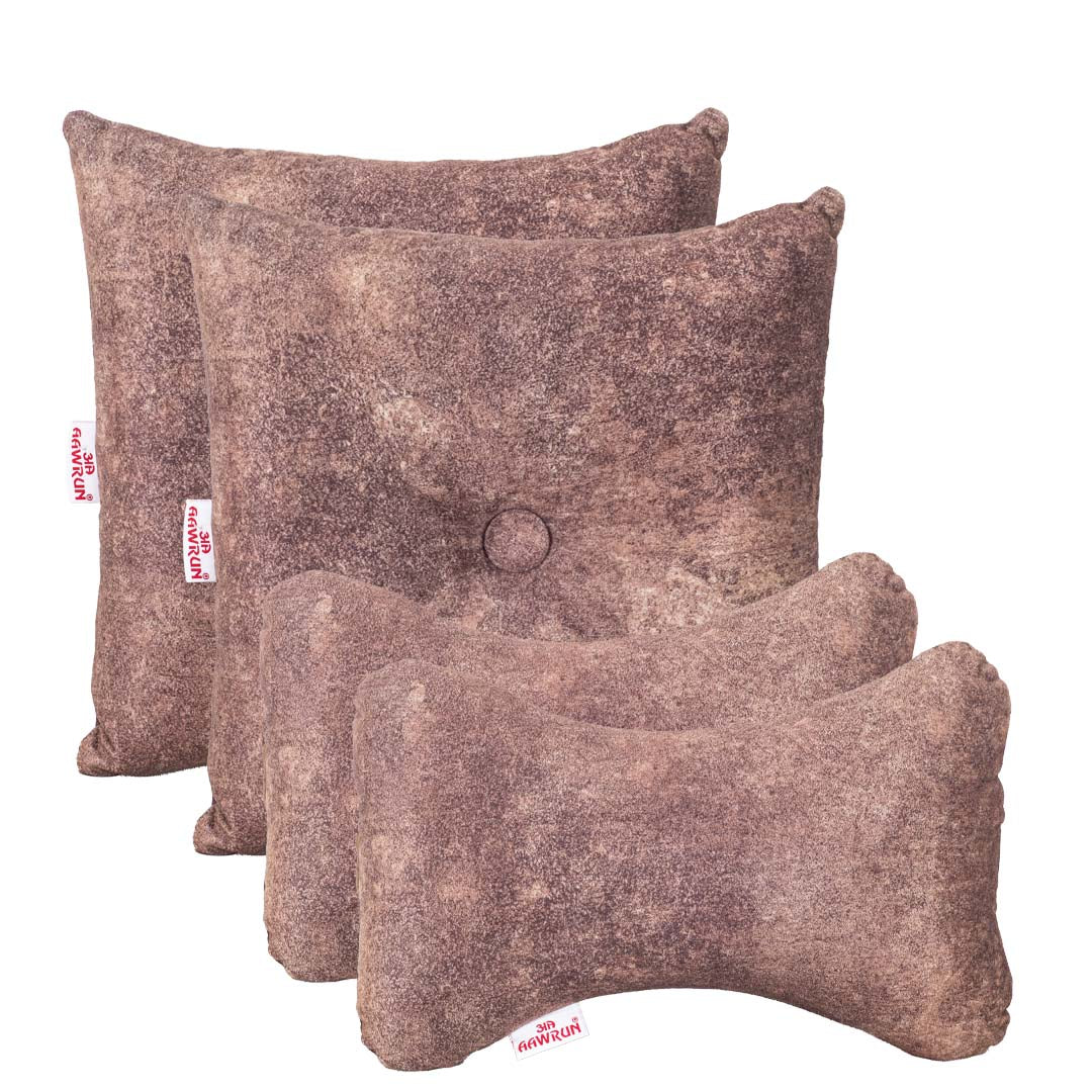 Premium Suede Fabric Cushion &amp; Neck Rest Pillow Set - SHD-2