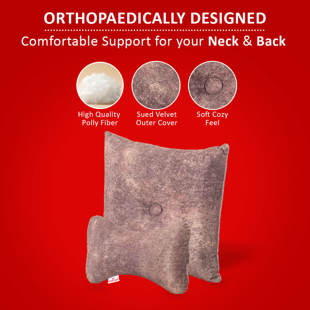 Premium Suede Fabric Cushion &amp; Neck Rest Pillow Set - SHD-2