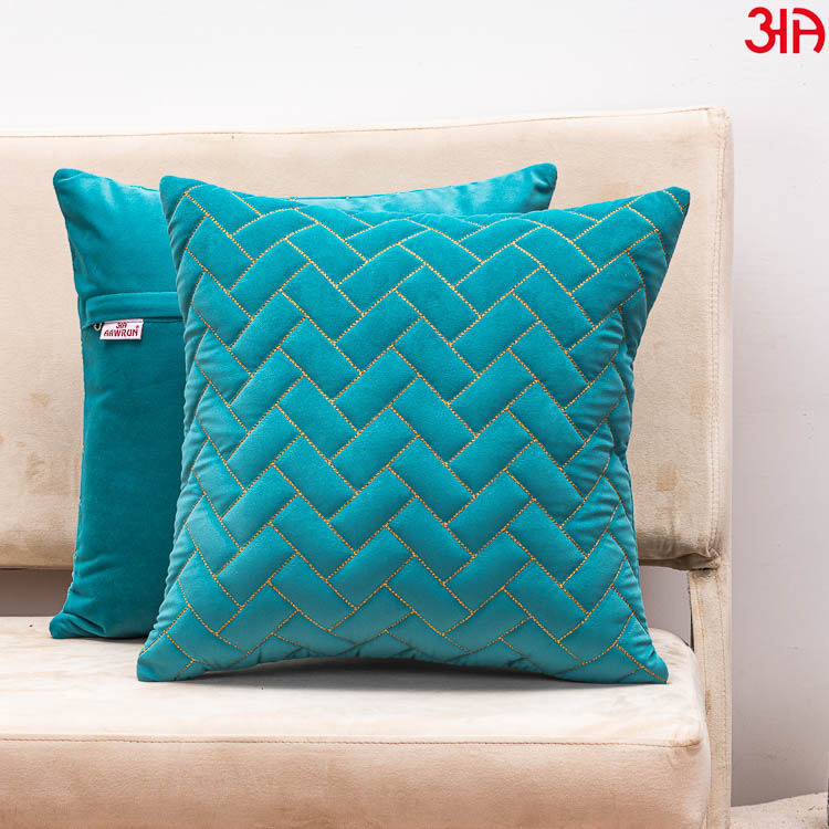 aqua zig zag quilted zari cushion covers