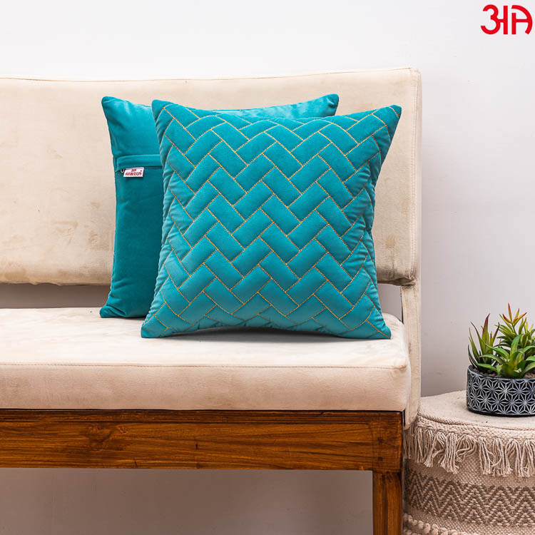 aqua zig zag quilted zari cushion covers2