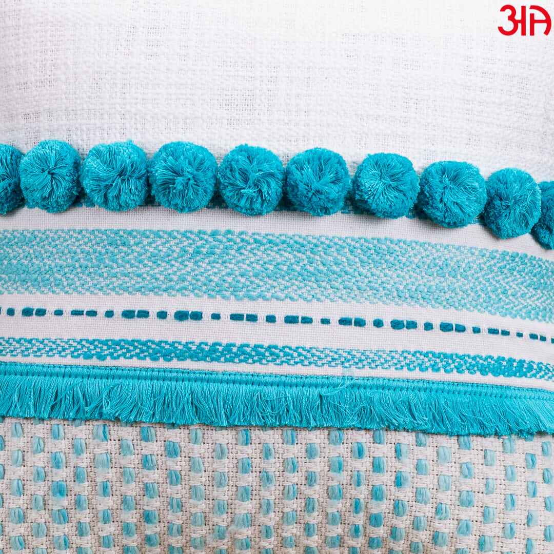 aqua blue pompom cushion3