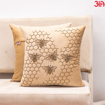 beige bee design cushion