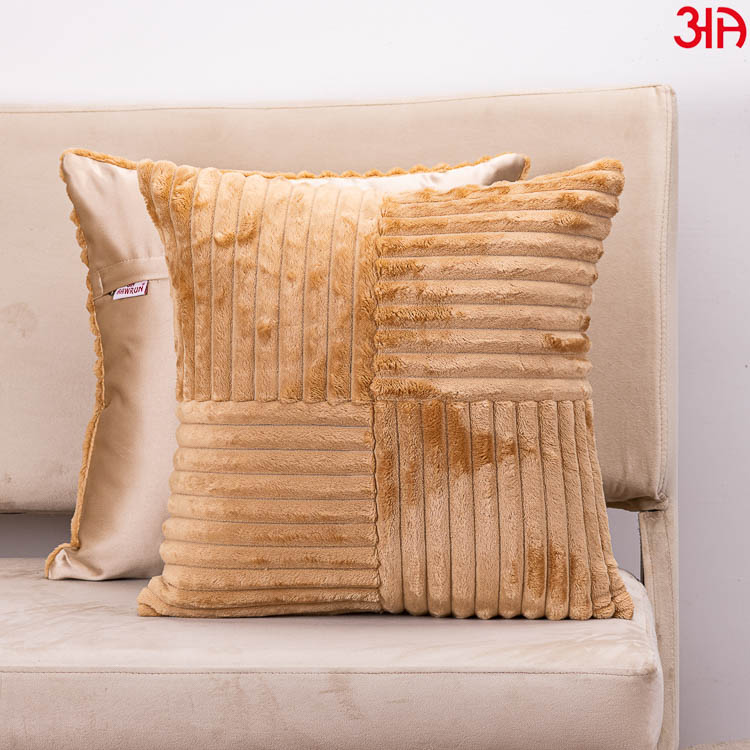 beige fur square cushion