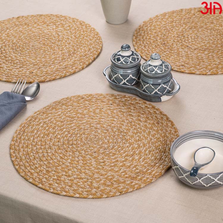 mix cotton round table mat yellow