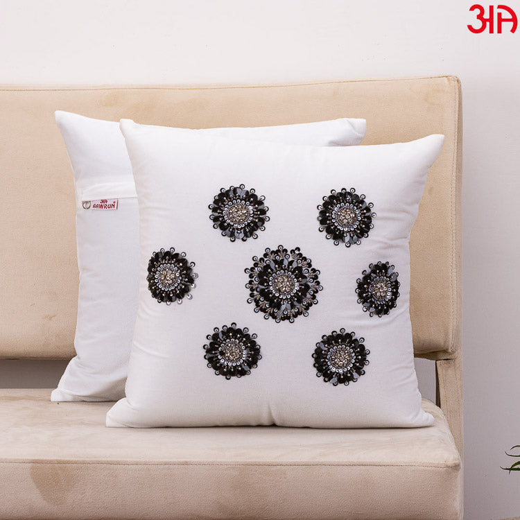 black crystal beads cushion