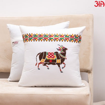 Cow embroidered Velvet cushion white