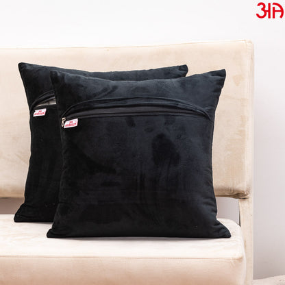 Cow embroidered Velvet cushion black beige4