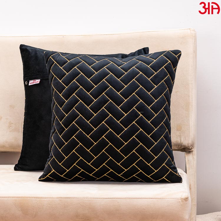 black zig zag quilted zari cushion covers