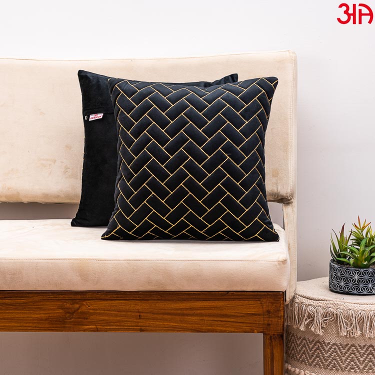 black zig zag quilted zari cushion covers2