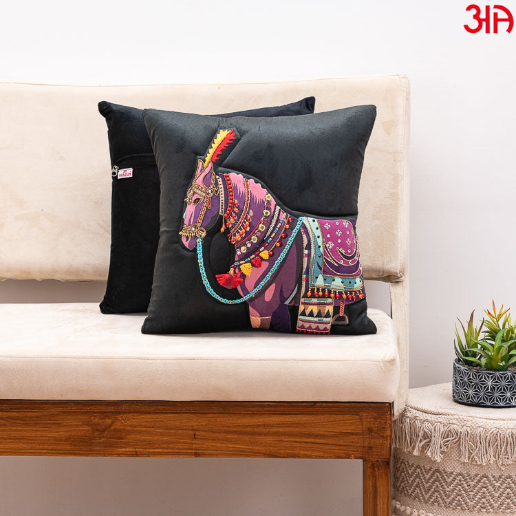 Black Horse Embroidery Cushion2