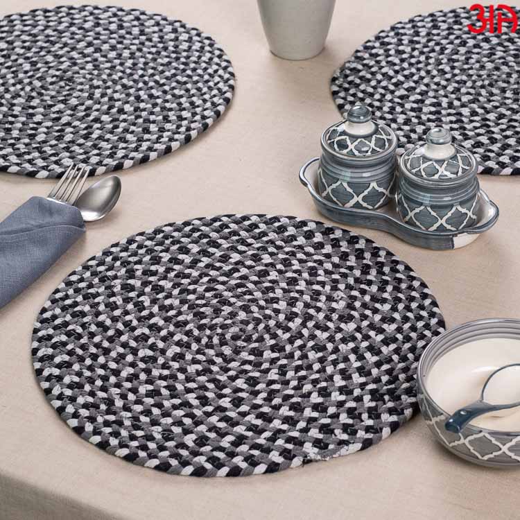 mix cotton round table mat white black