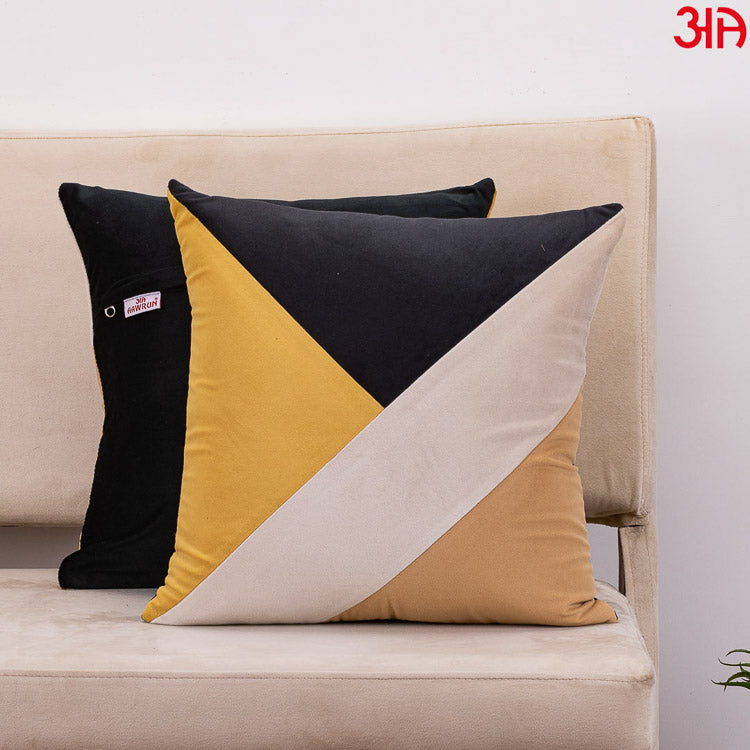 black yellow triangle block cushion