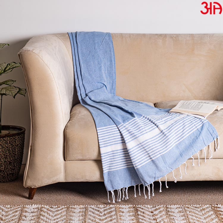 blue cotton throw for sofa