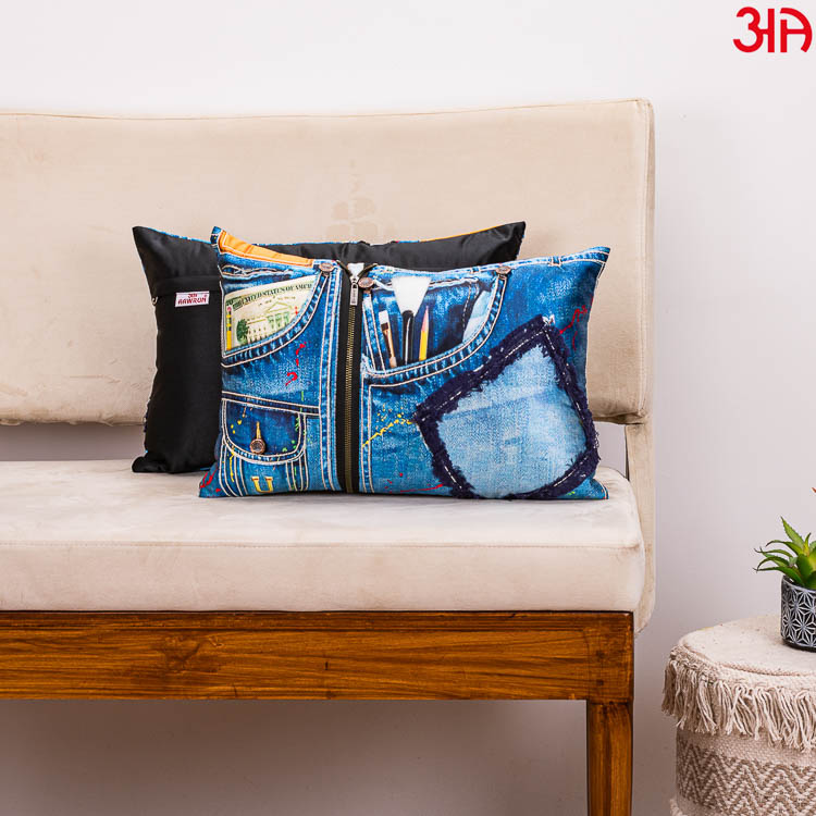 blue denim cushion