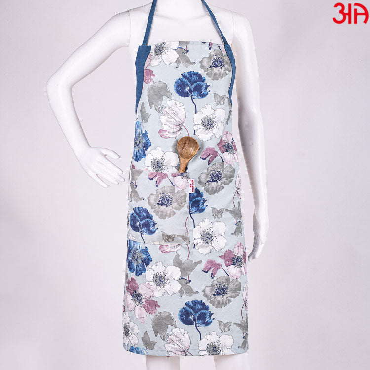 Blue Floral Printed Kitchen Cotton Apron – Aawrun