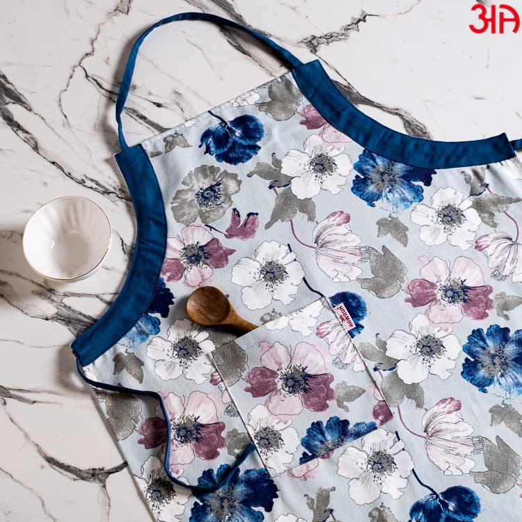 Blue Floral Printed Kitchen Cotton Apron – Aawrun