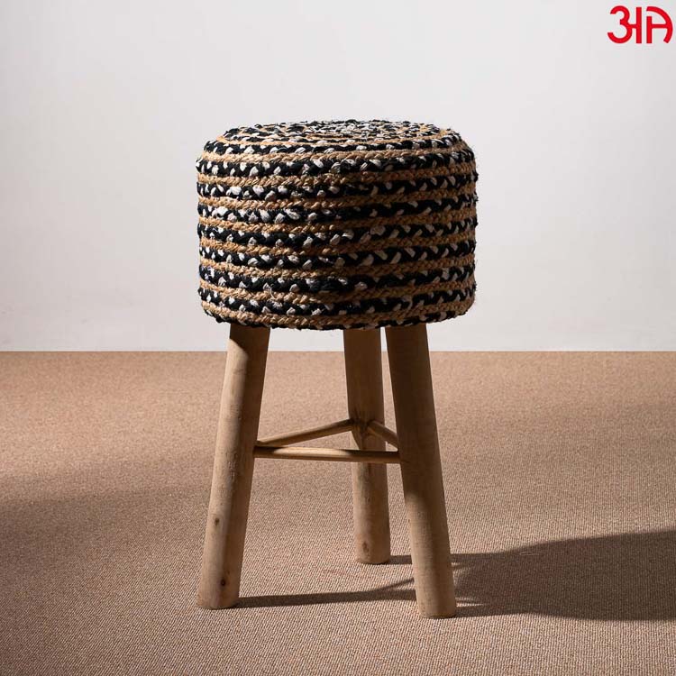 brown black jute woven stool