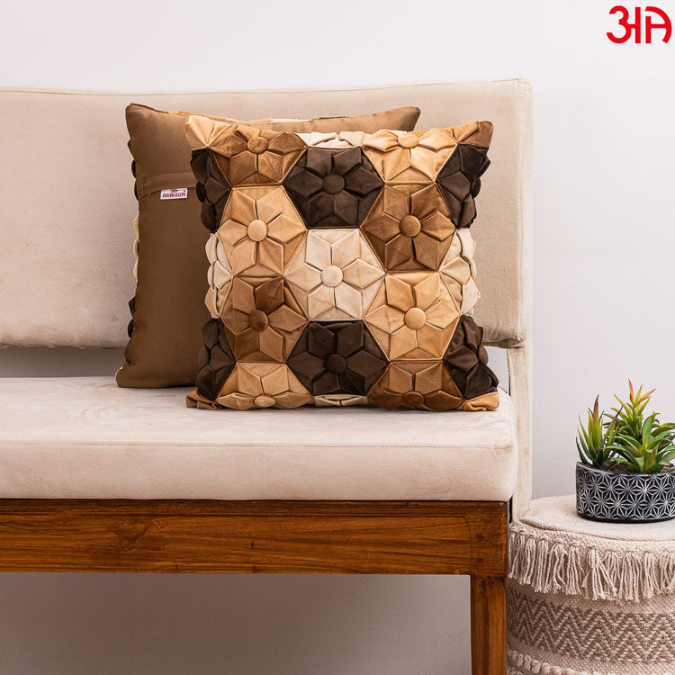 Brown cushion with hexagon pattern2