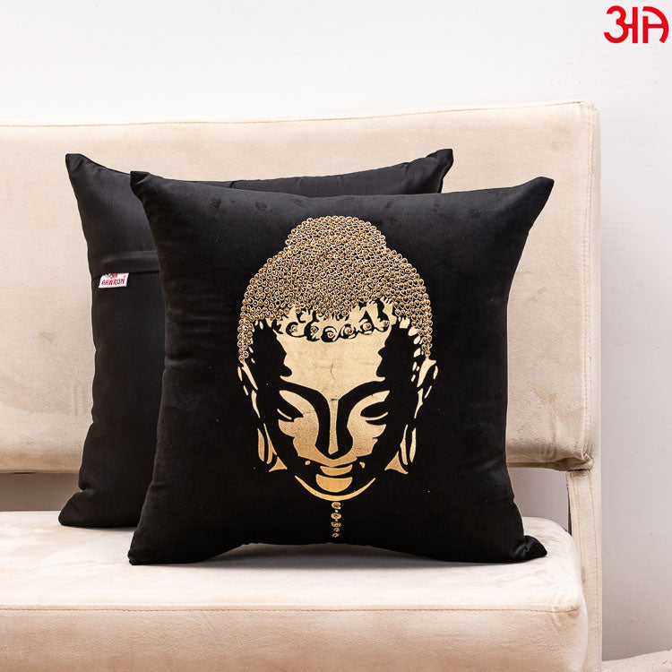 metallic buddha cushion black