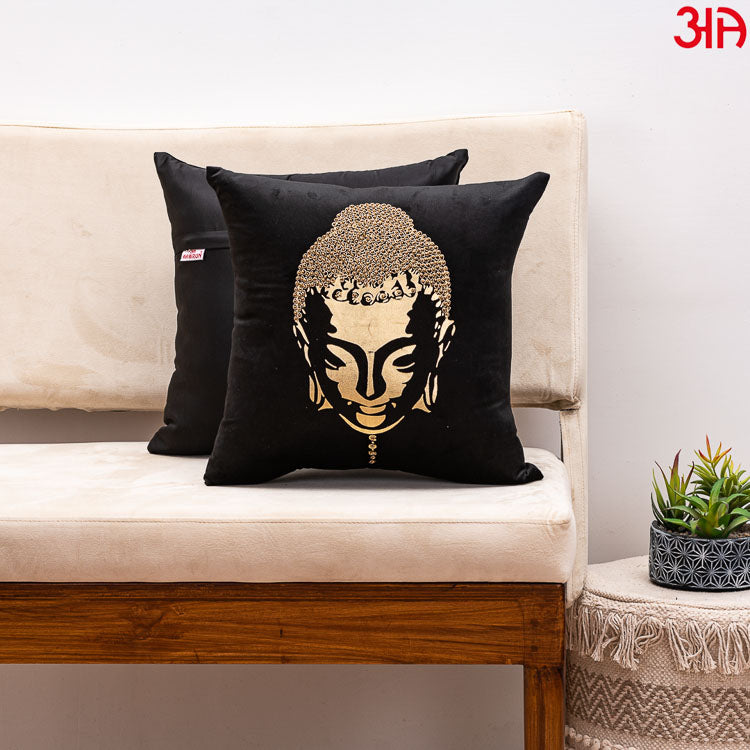 metallic buddha cushion black2