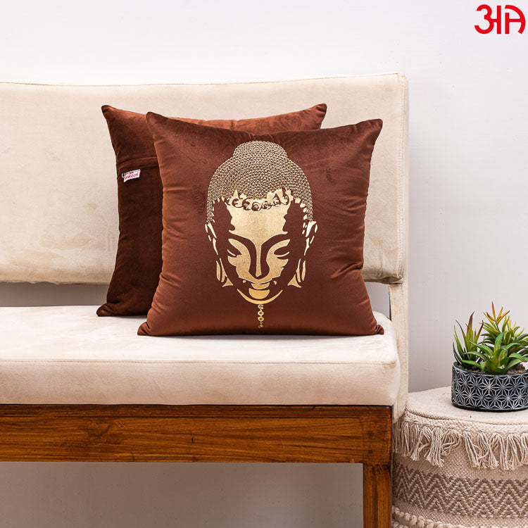 metallic buddha cushion brown2