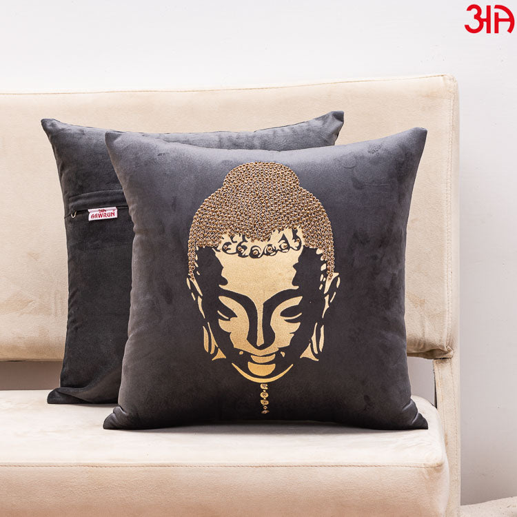 metallic buddha cushion grey