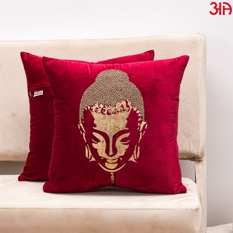 metallic buddha cushion maroon