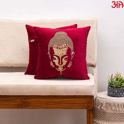 metallic buddha cushion maroon2