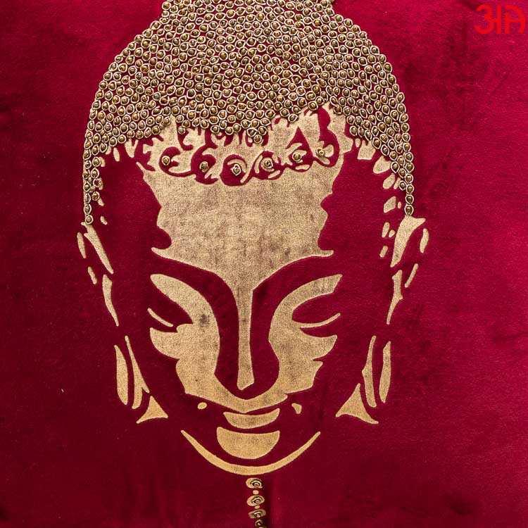 metallic buddha cushion maroon3