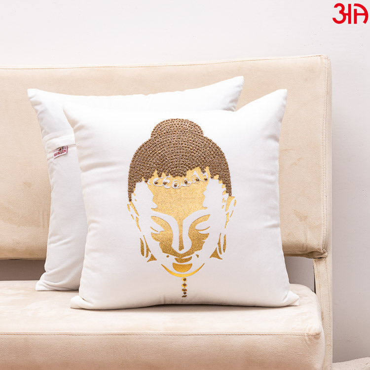 metallic buddha cushion white