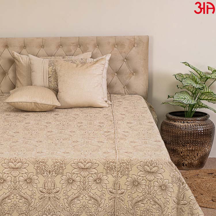 cream floral chenille bed cover