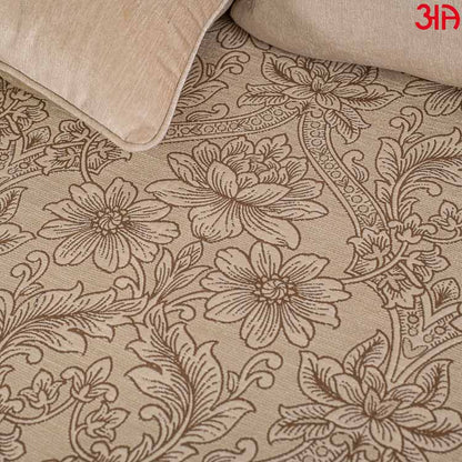 cream floral chenille bed cover3