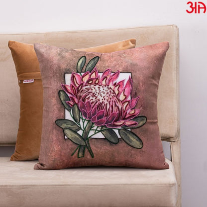 Crown Protea Floral Embroidered Cushion Cover