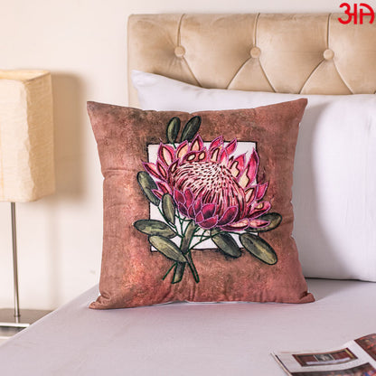 Crown Protea Floral Embroidered Cushion Cover