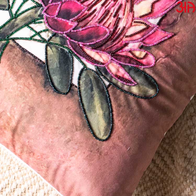 Crown Protea Floral Embroidered Cushion Cover