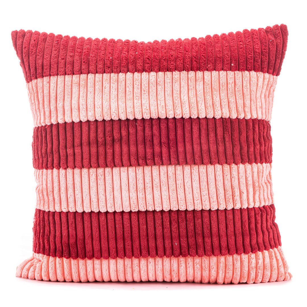 StripeFur Maroon-Peach Fur Velvet Cushion Cover – 16x16 Inch Stylish Home Décor