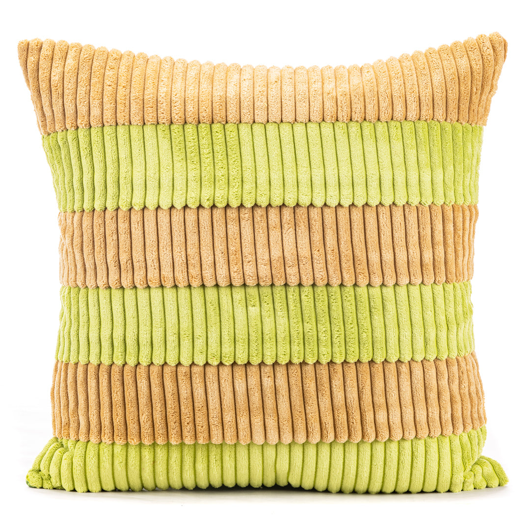 StripeFur Green-Yellow Fur Velvet Cushion Cover – 16x16 Inch Stylish Home Décor
