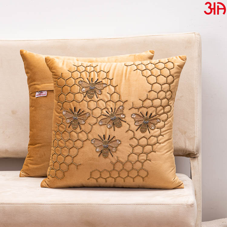 gold bee design cushion