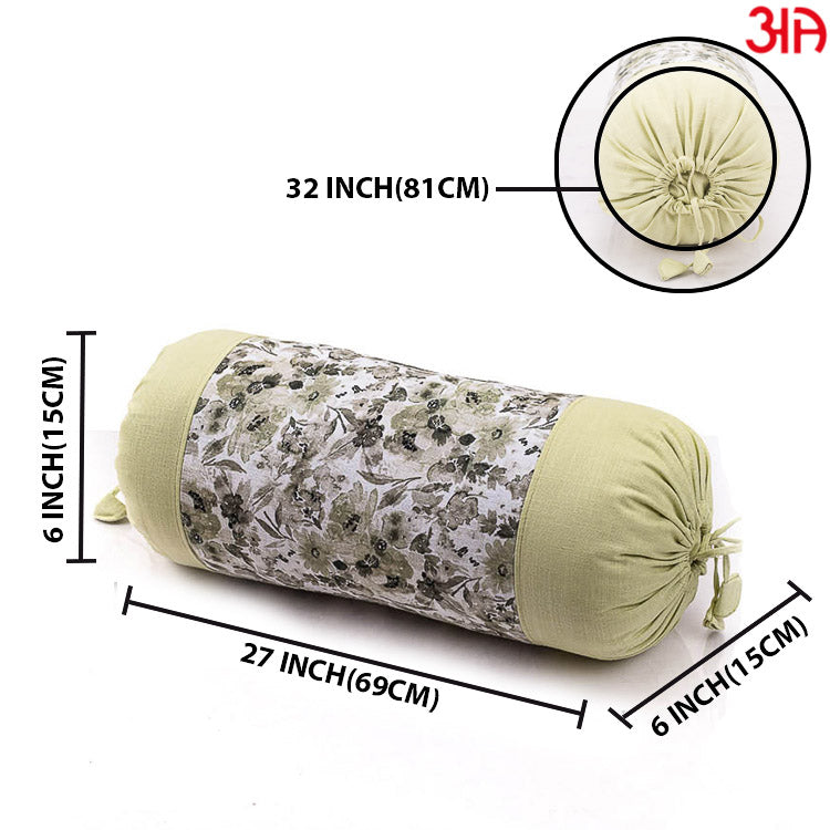 green cotton floral bolster cover