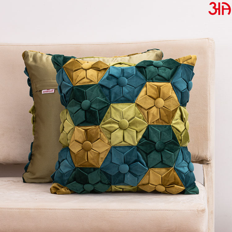 Green cushion with hexagon pattern