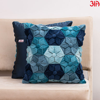 Blue cushion with hexagon pattern