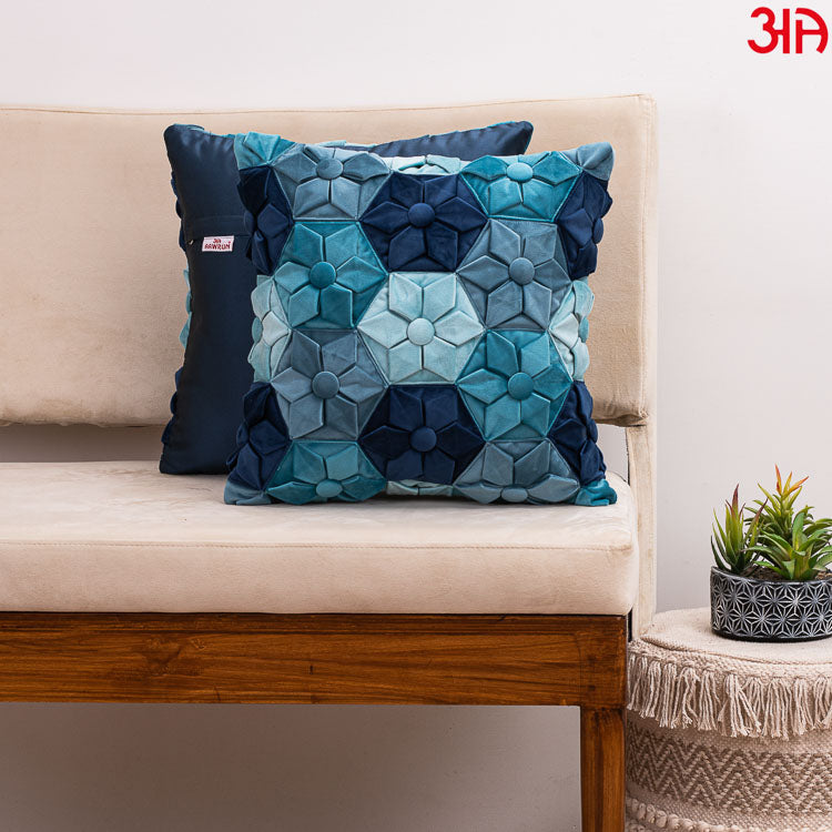 Blue cushion with hexagon pattern2